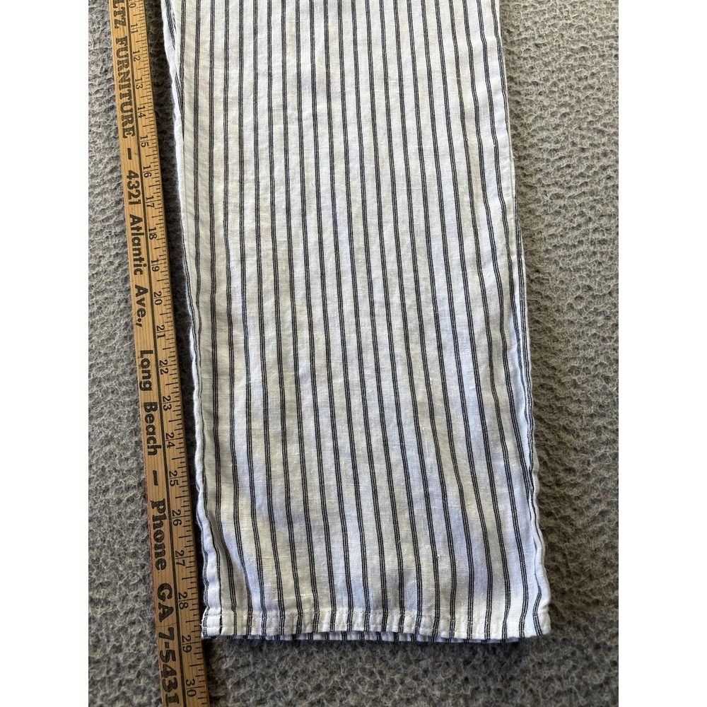 Chicos Linen Pants Womens 2/Large Striped White Black Pull-On Drawstring Beach‎ - Picture 3 of 10